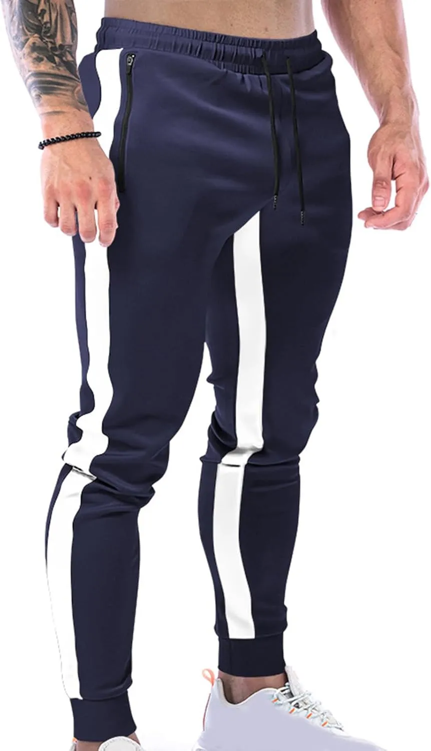 Men's Striped Sweatpants Drawstring Elastic Trousers Lounge Workout Training Joggers Pants with Pockets