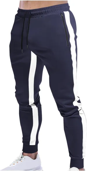 Men's Striped Sweatpants Drawstring Elastic Trousers Lounge Workout Training Joggers Pants with Pockets