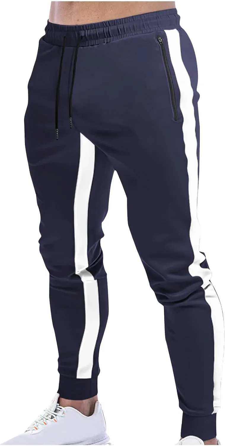 Men's Striped Sweatpants Drawstring Elastic Trousers Lounge Workout Training Joggers Pants with Pockets