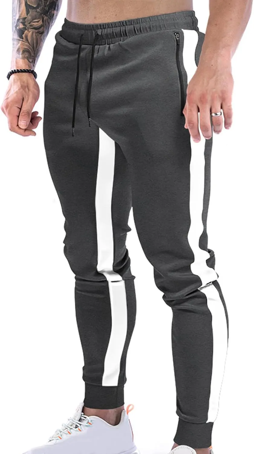 Men's Striped Sweatpants Drawstring Elastic Trousers Lounge Workout Training Joggers Pants with Pockets