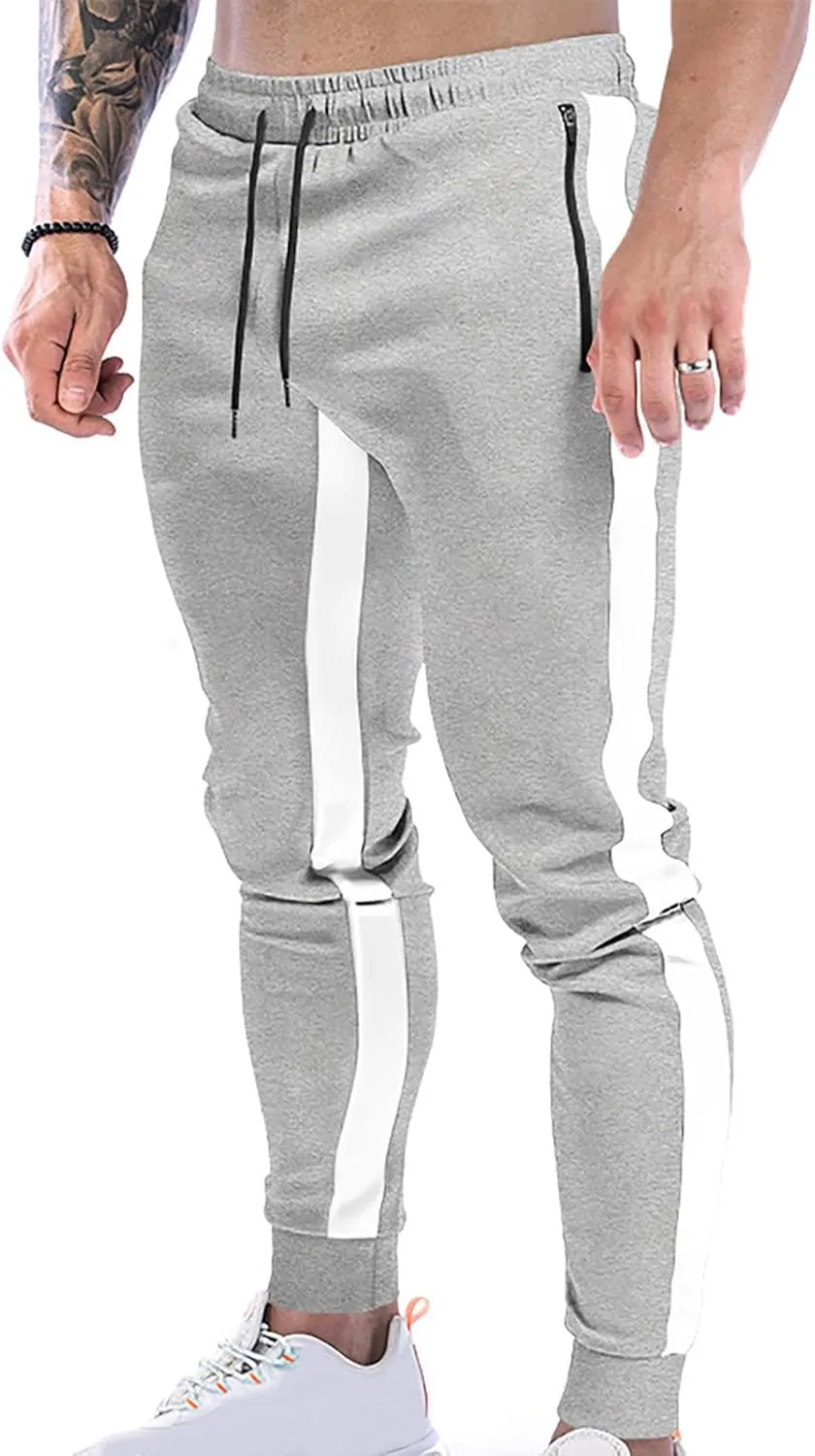 Men's Striped Sweatpants Drawstring Elastic Trousers Lounge Workout Training Joggers Pants with Pockets