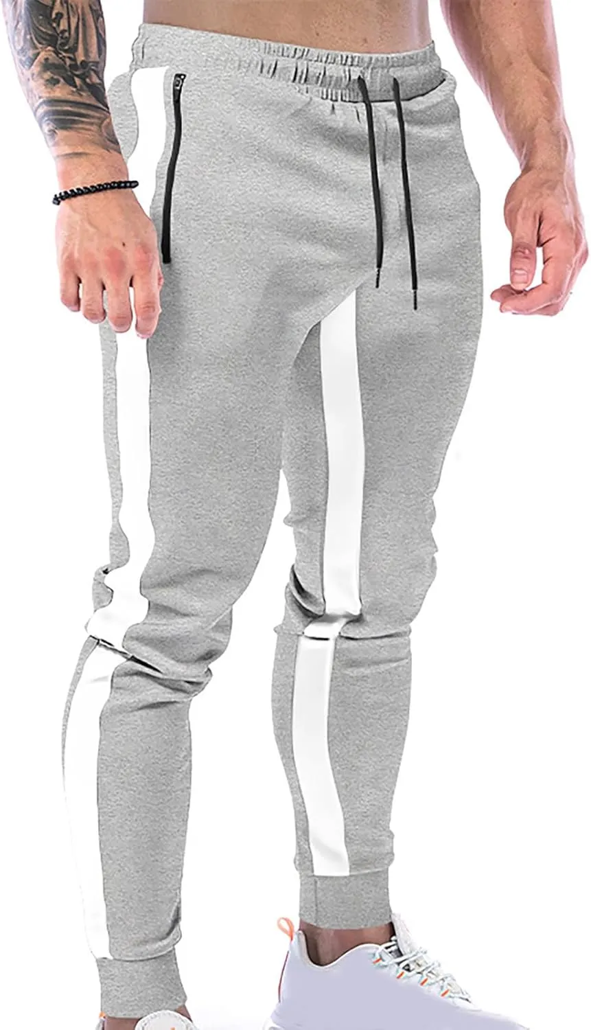 Men's Striped Sweatpants Drawstring Elastic Trousers Lounge Workout Training Joggers Pants with Pockets