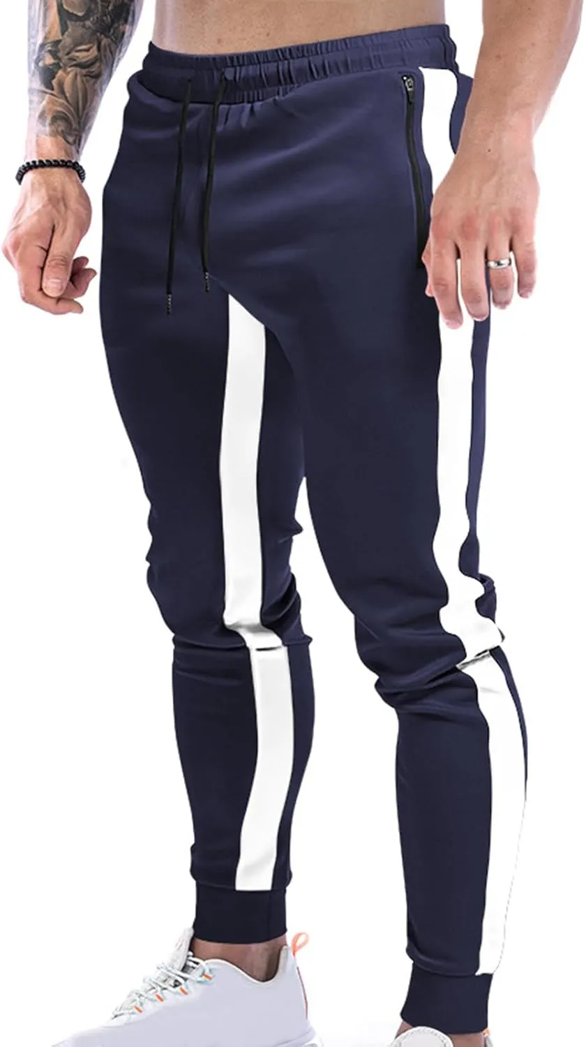 Men's Striped Sweatpants Drawstring Elastic Trousers Lounge Workout Training Joggers Pants with Pockets