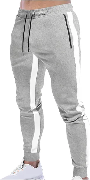Men's Striped Sweatpants Drawstring Elastic Trousers Lounge Workout Training Joggers Pants with Pockets