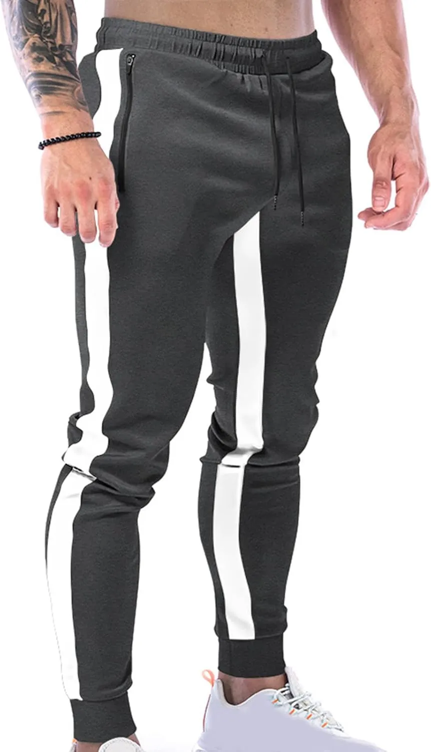 Men's Striped Sweatpants Drawstring Elastic Trousers Lounge Workout Training Joggers Pants with Pockets