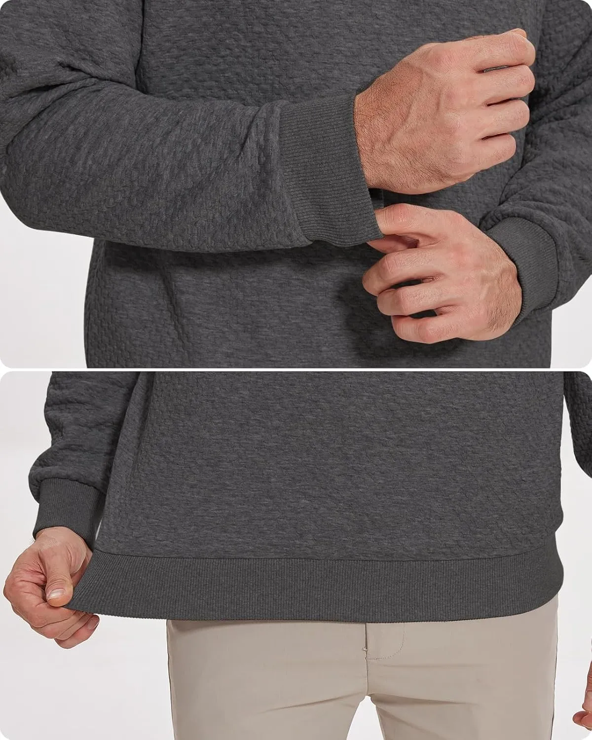 Mens Sweater Hoodies Quilted Sweatshirts Quarter Button Fit Itch-Free Knit Pullover Sweaters Long Sleeve Fall Winter