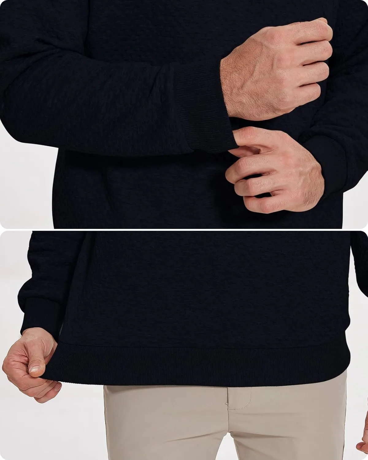 Mens Sweater Hoodies Quilted Sweatshirts Quarter Button Fit Itch-Free Knit Pullover Sweaters Long Sleeve Fall Winter