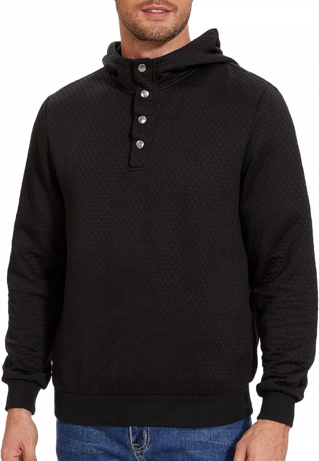 Mens Sweater Hoodies Quilted Sweatshirts Quarter Button Fit Itch-Free Knit Pullover Sweaters Long Sleeve Fall Winter