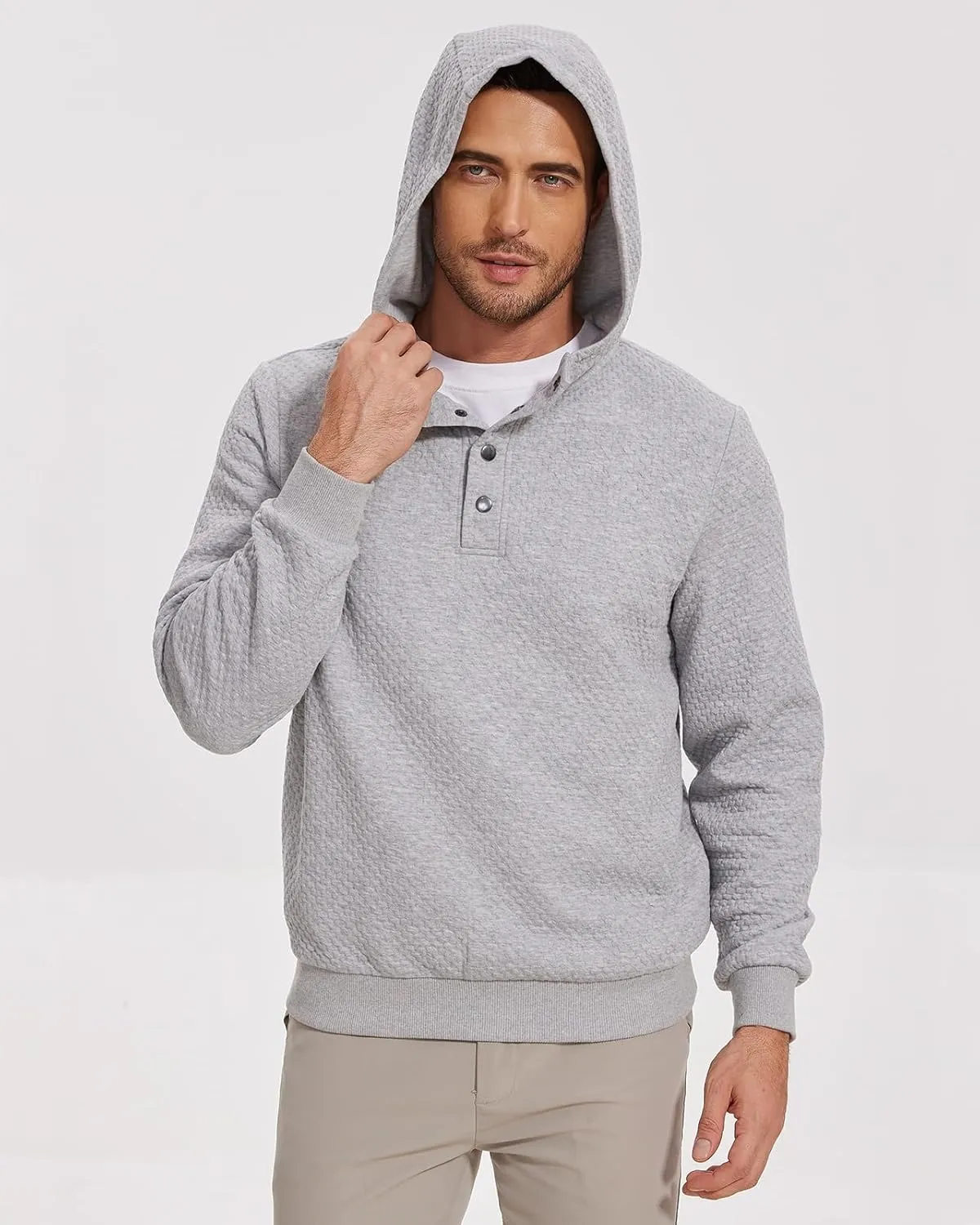 Mens Sweater Hoodies Quilted Sweatshirts Quarter Button Fit Itch-Free Knit Pullover Sweaters Long Sleeve Fall Winter