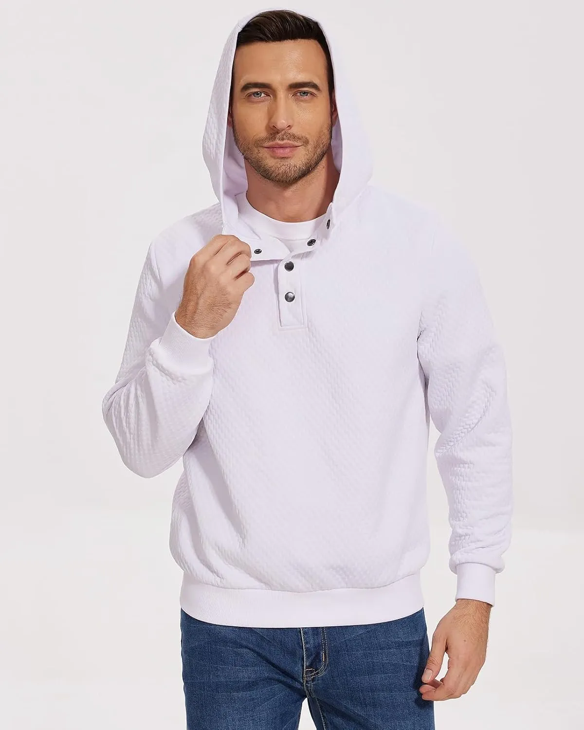Mens Sweater Hoodies Quilted Sweatshirts Quarter Button Fit Itch-Free Knit Pullover Sweaters Long Sleeve Fall Winter