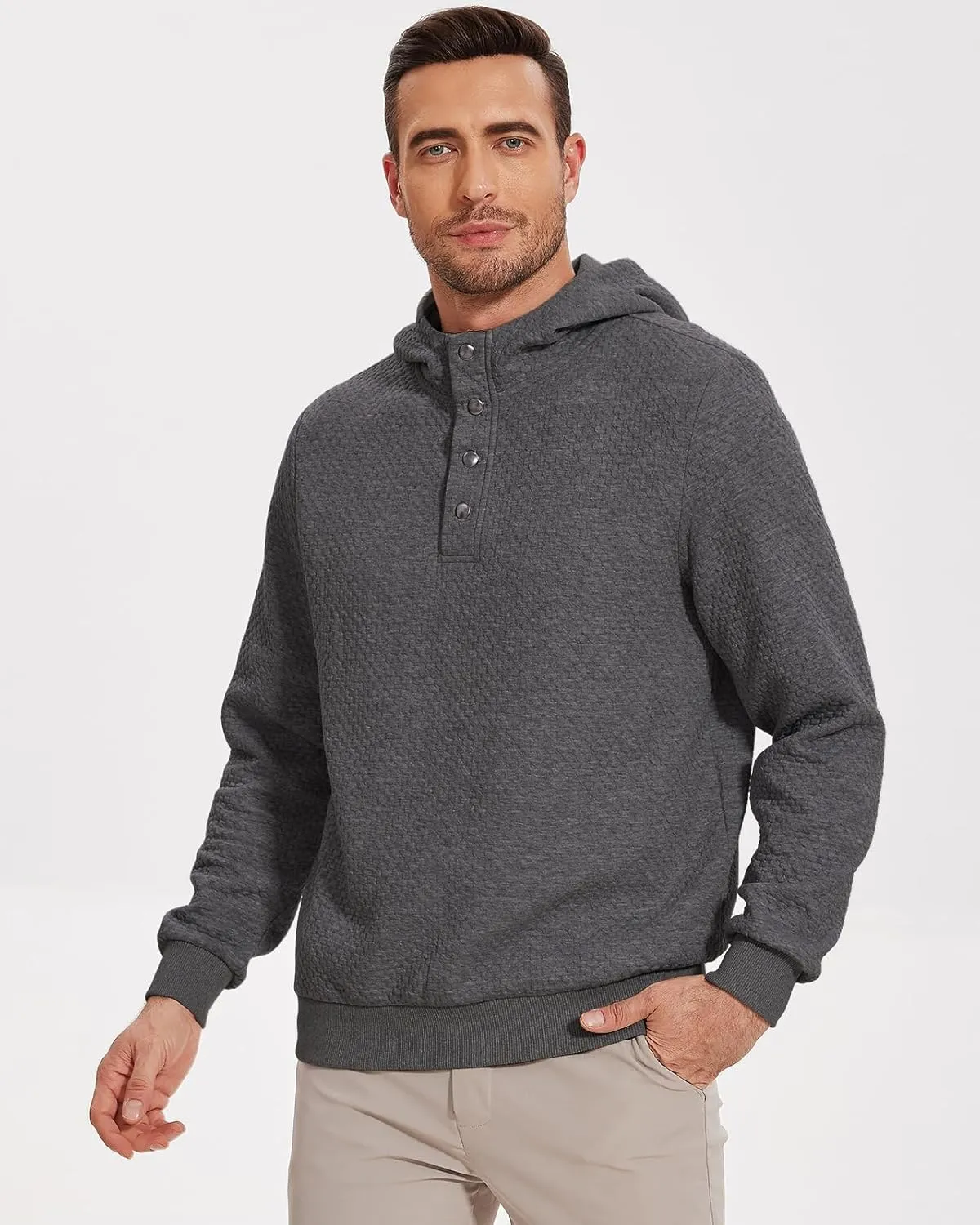 Mens Sweater Hoodies Quilted Sweatshirts Quarter Button Fit Itch-Free Knit Pullover Sweaters Long Sleeve Fall Winter