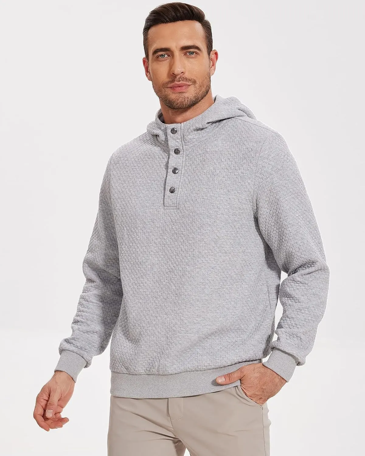 Mens Sweater Hoodies Quilted Sweatshirts Quarter Button Fit Itch-Free Knit Pullover Sweaters Long Sleeve Fall Winter
