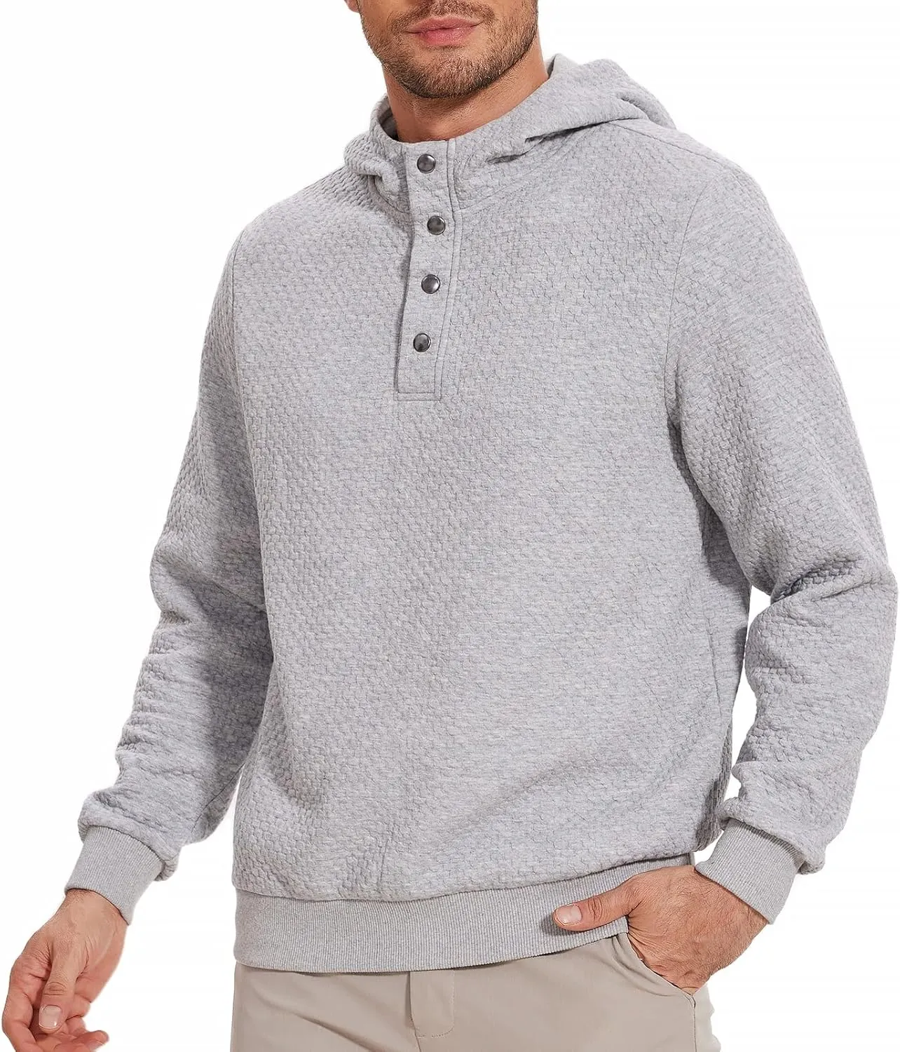 Mens Sweater Hoodies Quilted Sweatshirts Quarter Button Fit Itch-Free Knit Pullover Sweaters Long Sleeve Fall Winter