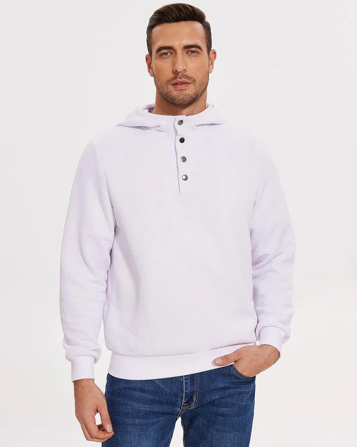 Mens Sweater Hoodies Quilted Sweatshirts Quarter Button Fit Itch-Free Knit Pullover Sweaters Long Sleeve Fall Winter