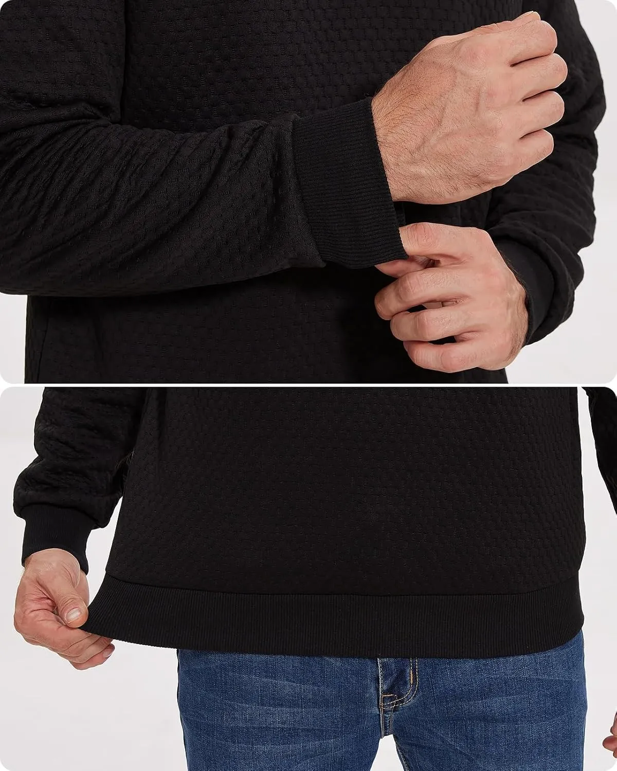 Mens Sweater Hoodies Quilted Sweatshirts Quarter Button Fit Itch-Free Knit Pullover Sweaters Long Sleeve Fall Winter