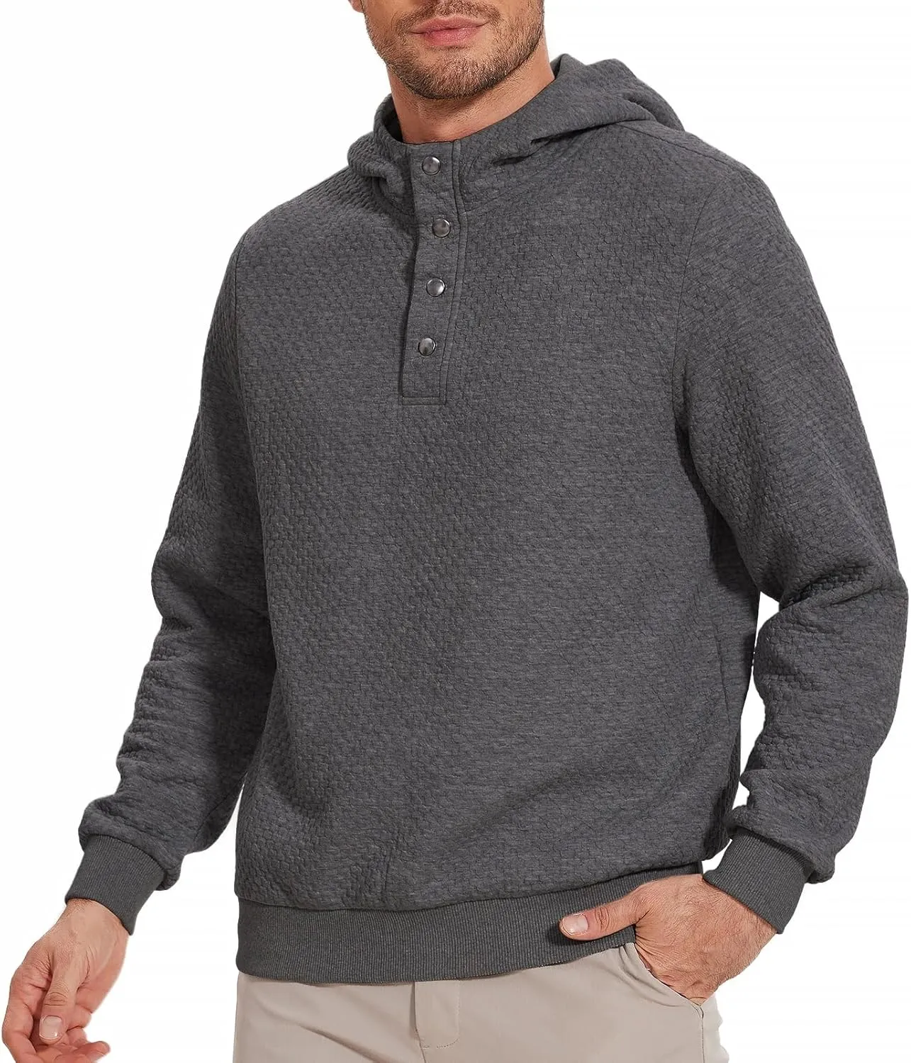 Mens Sweater Hoodies Quilted Sweatshirts Quarter Button Fit Itch-Free Knit Pullover Sweaters Long Sleeve Fall Winter