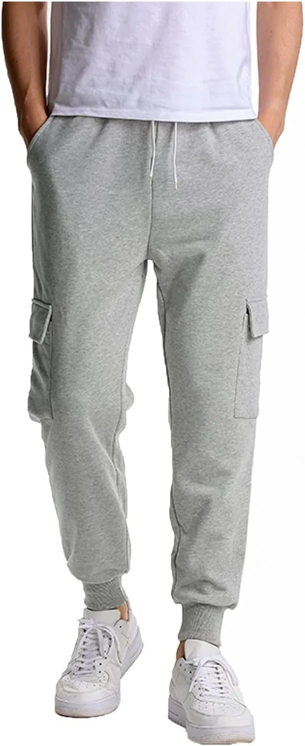 Mens Sweatpants Cotton Yoga Sweatpants Athletic Lounge Pants Open Bottom Trousers Casual Jersey Pants with Pockets