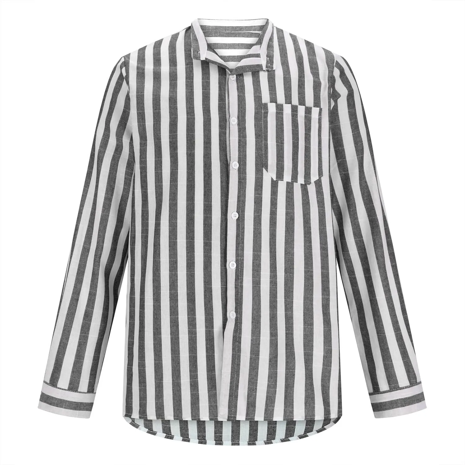 Mens T-Shirts Band Collar Striped Color Block Casual Button Shirt Tops Long Sleeve Trendy Cardigan Shirts with Pocket