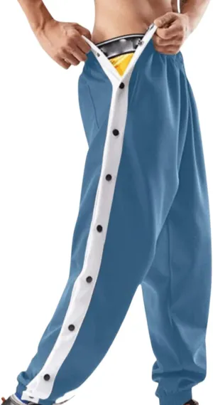 Mens Tear Away Athletic Pants Side High Split Basketball Pants Snap Button Striped Sweatpants Workout Jogger Pants Men