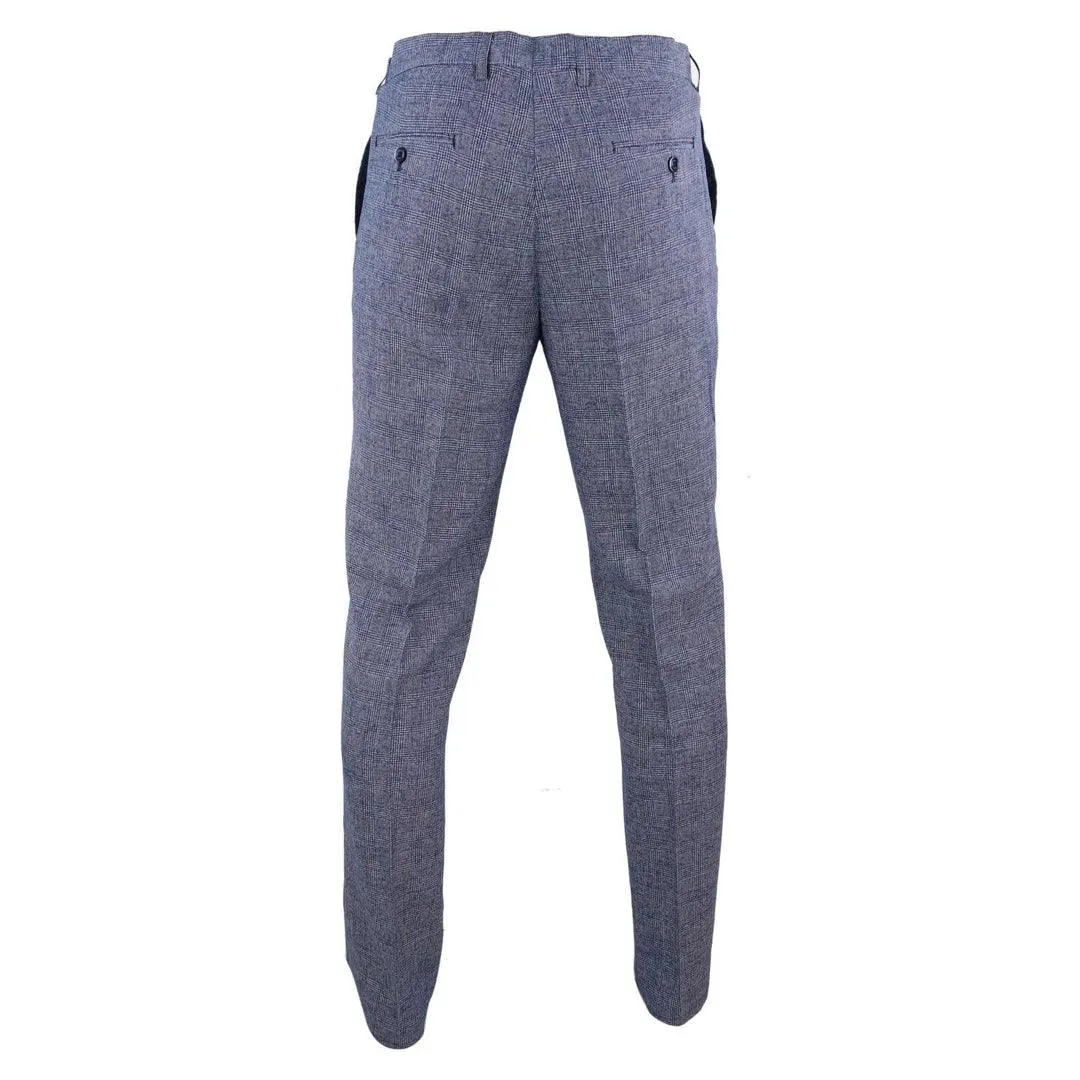 Mens Tweed Wool Check Vintage 1920s Classic Tailored Fit Trousers Regular Length