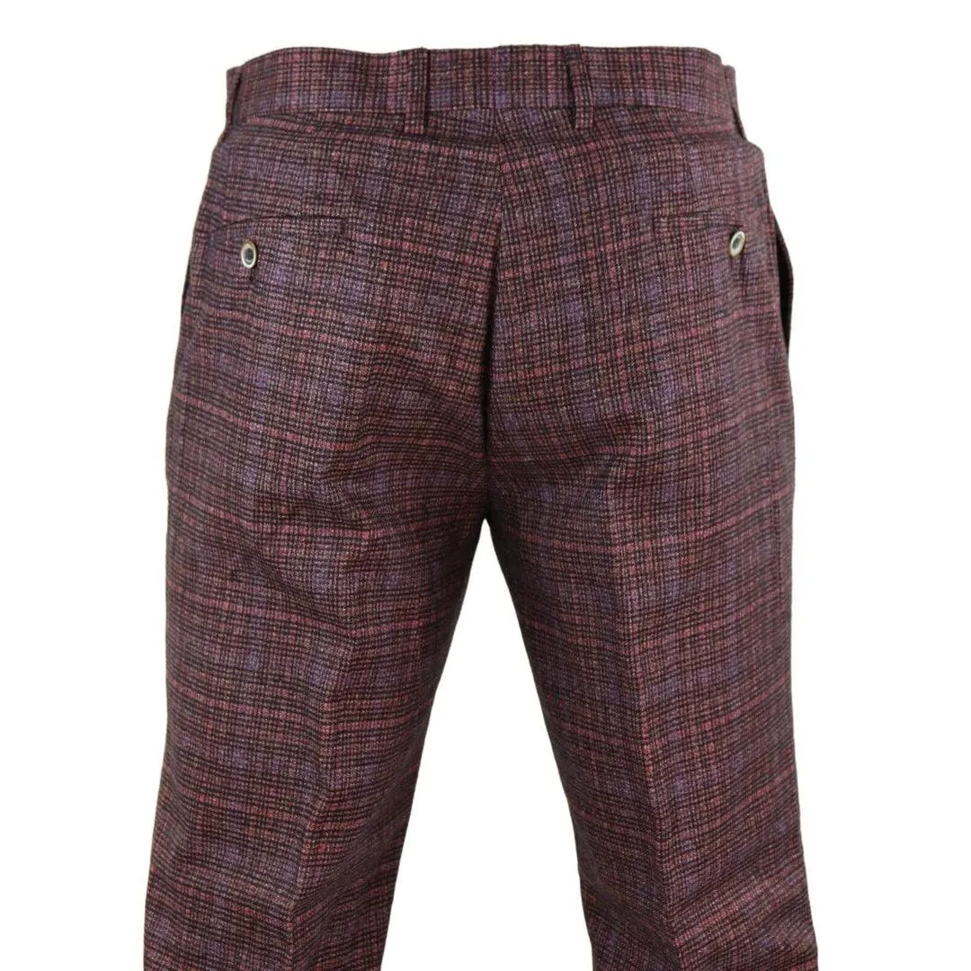 Mens Tweed Wool Check Vintage 1920s Classic Tailored Fit Trousers Regular Length
