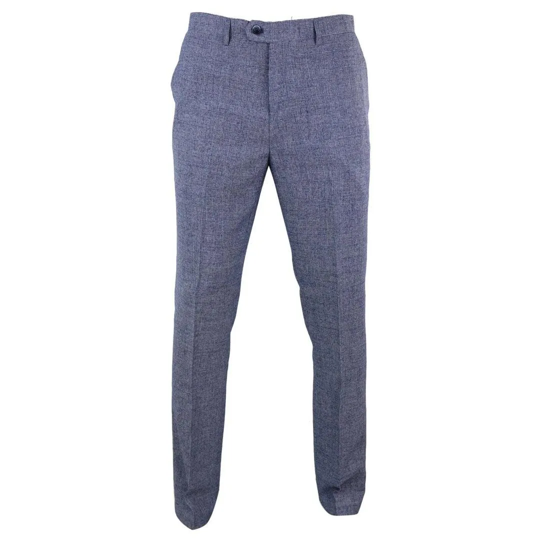 Mens Tweed Wool Check Vintage 1920s Classic Tailored Fit Trousers Regular Length