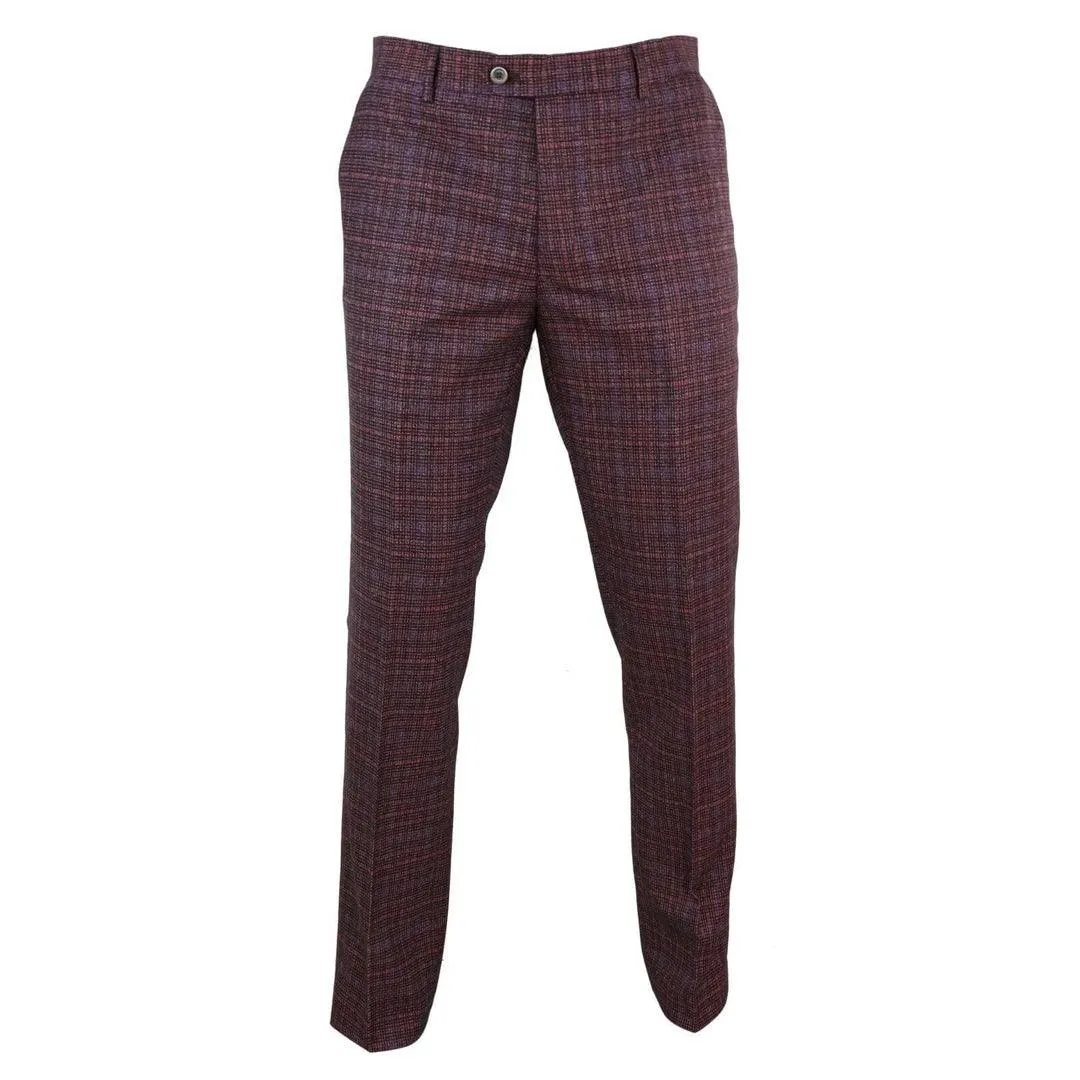 Mens Tweed Wool Check Vintage 1920s Classic Tailored Fit Trousers Regular Length