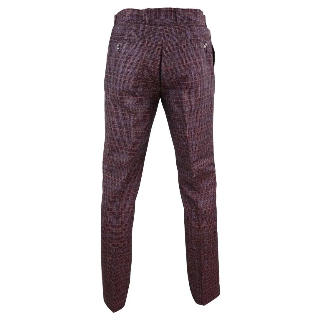 Mens Tweed Wool Check Vintage 1920s Classic Tailored Fit Trousers Regular Length