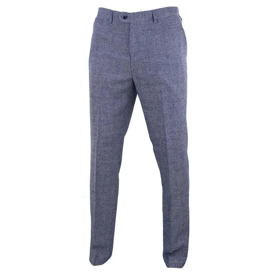 Mens Tweed Wool Check Vintage 1920s Classic Tailored Fit Trousers Regular Length