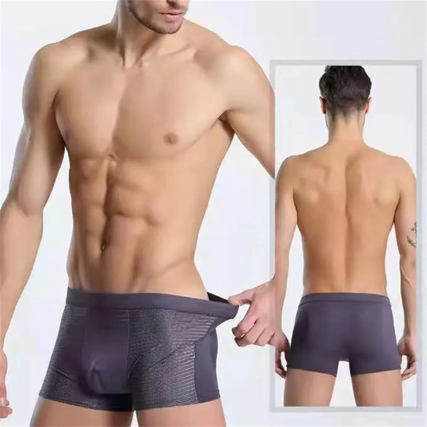 Men's Underwear Boxer, Breathable Mesh Moisture-Wicking Boxer Brief with Pouch Lightweight Soft Cool Underwear