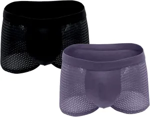 Men's Underwear Boxer, Breathable Mesh Moisture-Wicking Boxer Brief with Pouch Lightweight Soft Cool Underwear