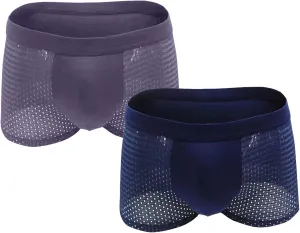 Men's Underwear Boxer, Breathable Mesh Moisture-Wicking Boxer Brief with Pouch Lightweight Soft Cool Underwear