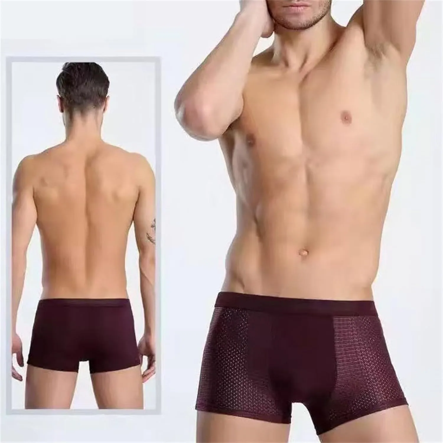 Men's Underwear Boxer, Breathable Mesh Moisture-Wicking Boxer Brief with Pouch Lightweight Soft Cool Underwear