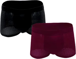Men's Underwear Boxer, Breathable Mesh Moisture-Wicking Boxer Brief with Pouch Lightweight Soft Cool Underwear