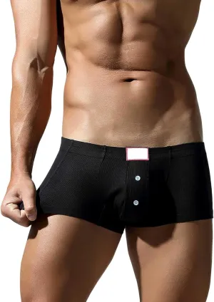 Mens Underwear Boxer Briefs Front Buttons Sexy Low Waist Bulge Pouch Underwear Breathable Soft Stretch Comfort Underpants