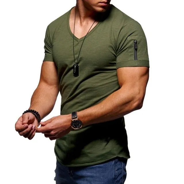 Men's V-neck  Fitness Bodybuilding T-shirt