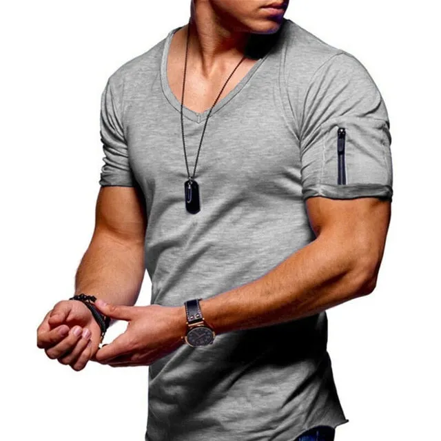 Men's V-neck  Fitness Bodybuilding T-shirt