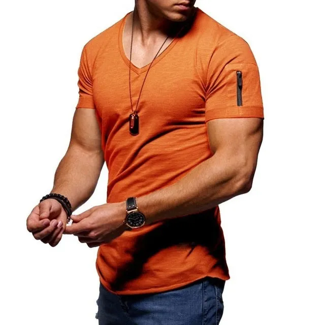 Men's V-neck  Fitness Bodybuilding T-shirt