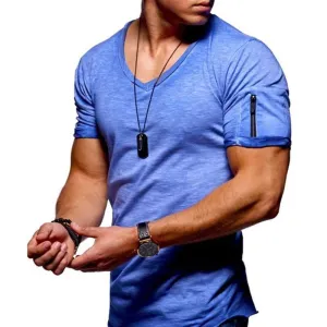 Men's V-neck  Fitness Bodybuilding T-shirt