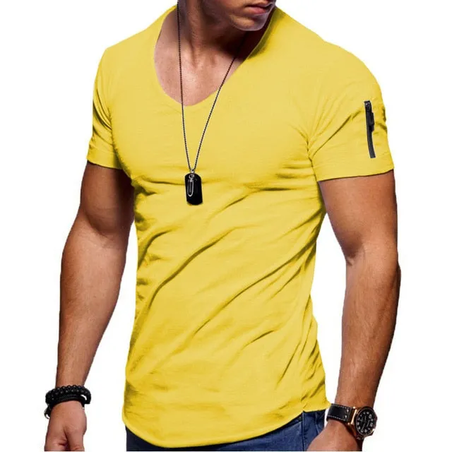 Men's V-neck  Fitness Bodybuilding T-shirt