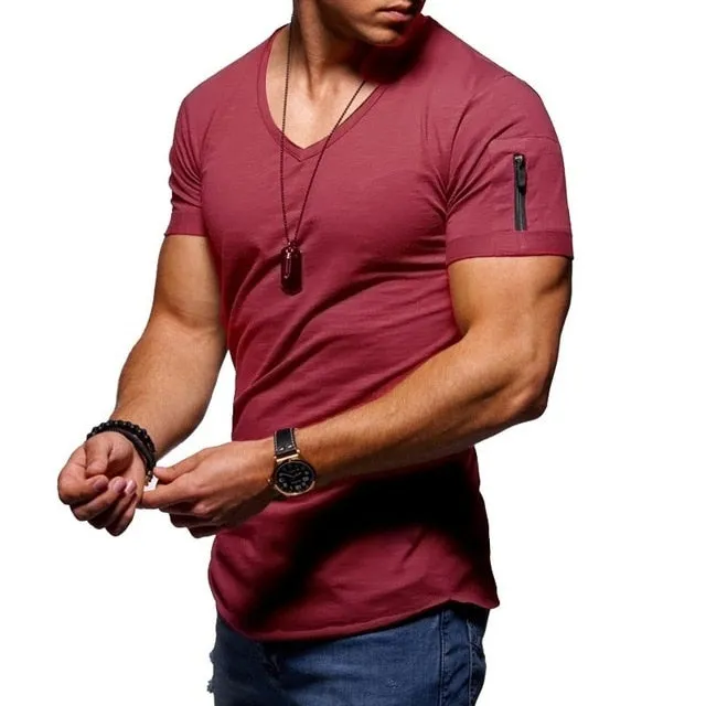 Men's V-neck  Fitness Bodybuilding T-shirt