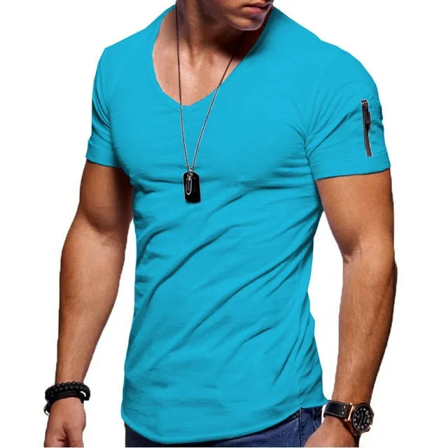 Men's V-neck  Fitness Bodybuilding T-shirt