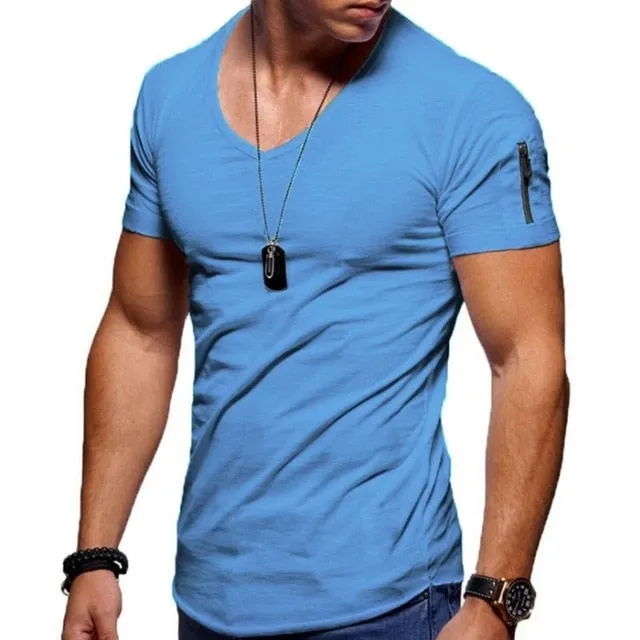Men's V-neck  Fitness Bodybuilding T-shirt