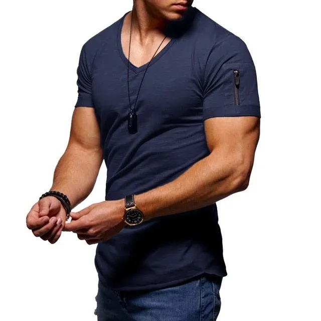 Men's V-neck  Fitness Bodybuilding T-shirt