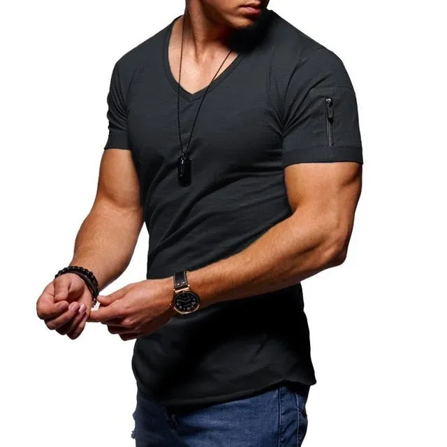Men's V-neck  Fitness Bodybuilding T-shirt