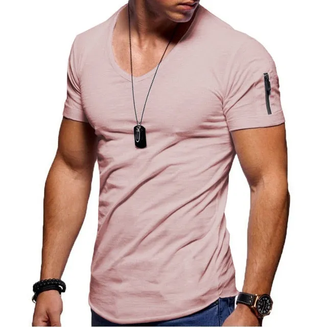 Men's V-neck  Fitness Bodybuilding T-shirt
