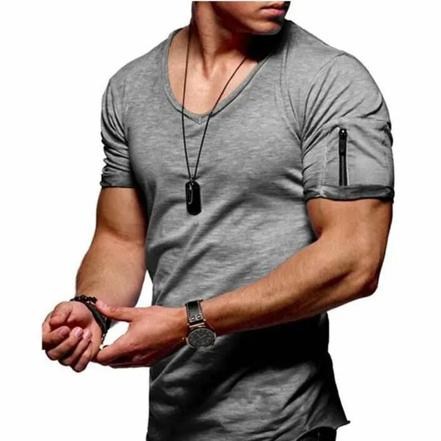 Men's V-neck  Fitness Bodybuilding T-shirt
