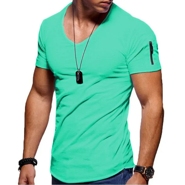 Men's V-neck  Fitness Bodybuilding T-shirt