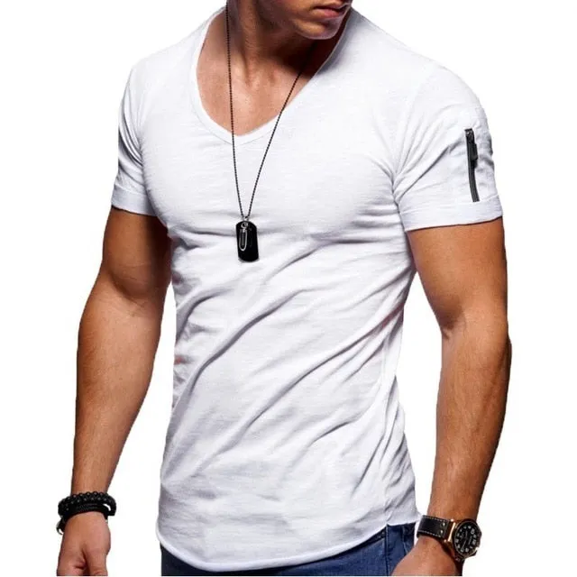 Men's V-neck  Fitness Bodybuilding T-shirt