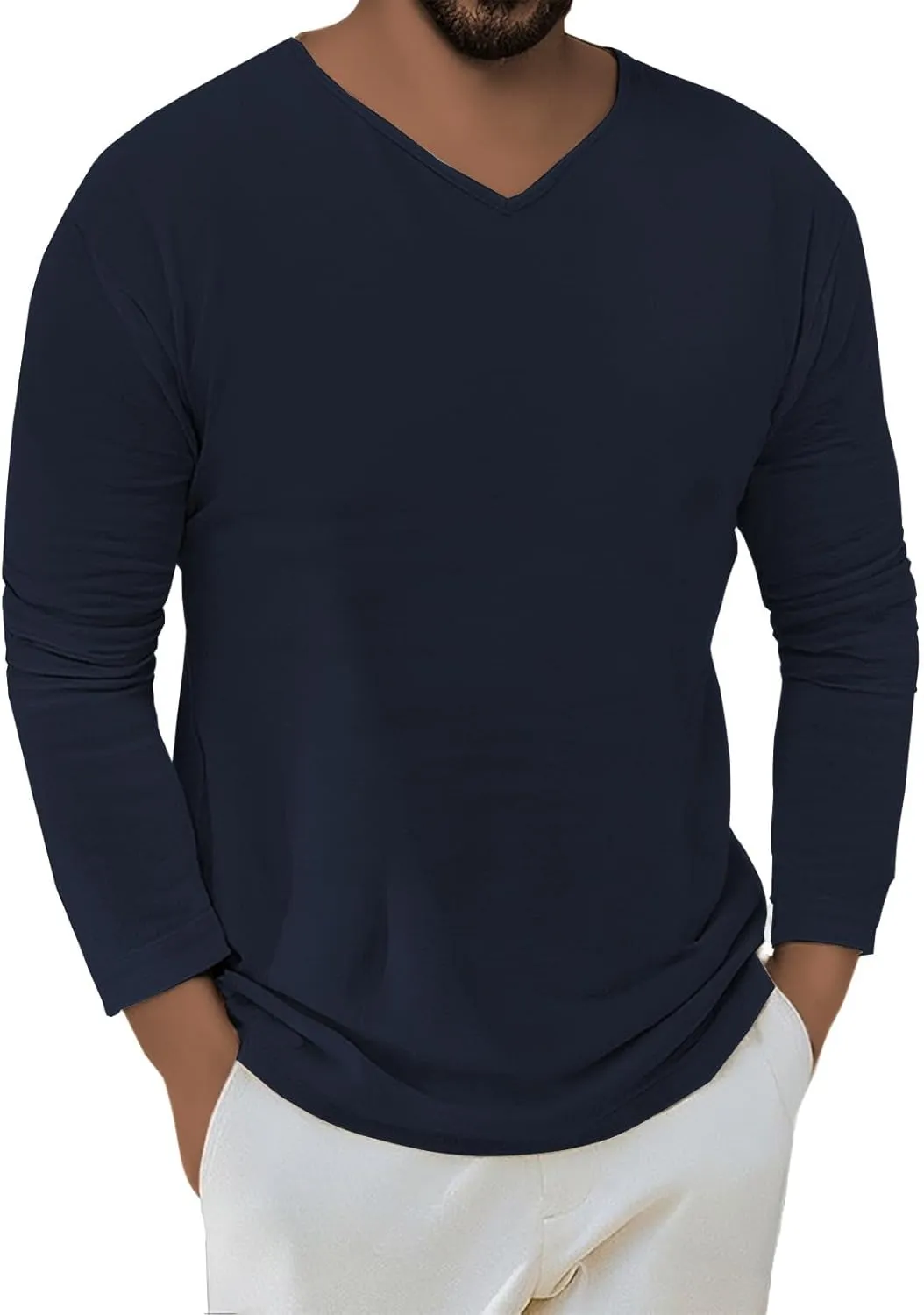 Mens V Neck Sweater, Basic Slim Fit Pullover, V-Neck Dress Sweater for Men Big & Tall Blouse Tee Tops